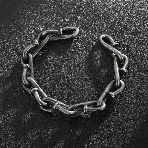 Bracciale A Catena In Acciaio Inossidabile Da Uomo Stile Industriale Vintage Gancio A Chiodo Gioielli Punk Distressed