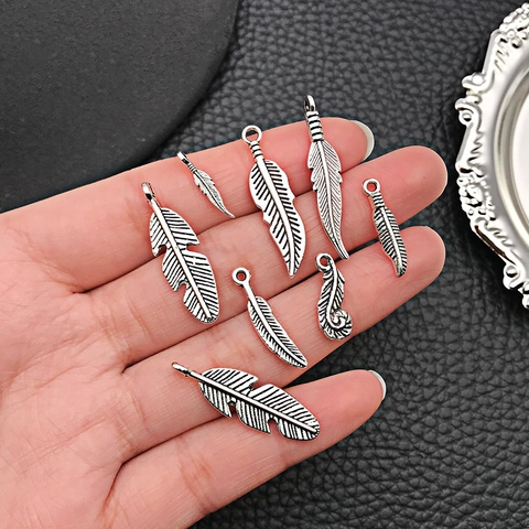 Antik Silber Feder Anhänger Zinklegierung Blatt Anhänger Vintage DIY Schmuckherstellung Zubehör Für Halsketten Ohrringe
