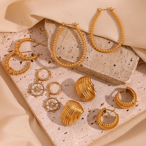 Pendientes De Aro Geométricos De Acero Inoxidable 316L Chapado En Oro De 18K Vintage Colgante Estrella Para Mujer
