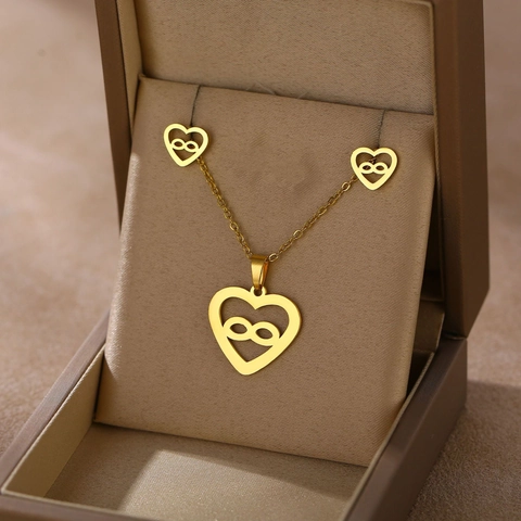 Stainless Steel Necklace And Earrings Gold Plated Multiple Shapes Design For Women Elegant Daily Wear