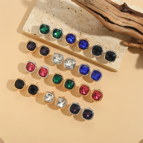 Square Stud Earrings Faceted Acrylic Copper 14K Gold Plated Retro Geometric Fashion Jewelry Women Exquisite Simple Elegant