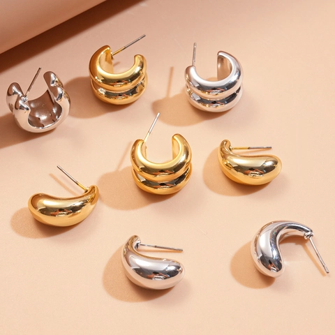 Minimalist C-Shaped Teardrop Hoop Earrings High Polish Mirror Finish Geometric Jewelry With Stainless Steel Earring Post For Women