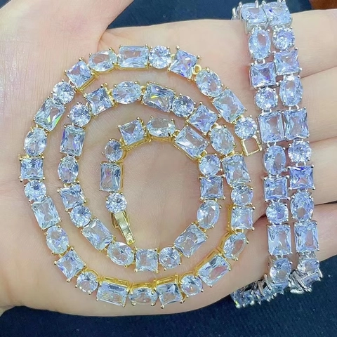 Hip Hop Micro Pave Zirconia Jewelry Copper Gold Plated Necklace Bracelet Earrings Ring For Women Men Party Accessories