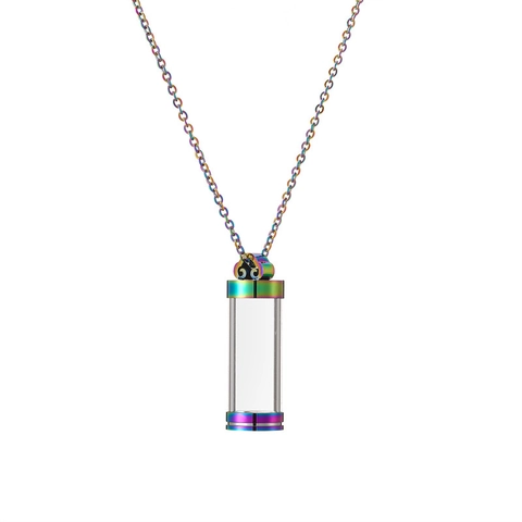 Openable Perfume Bottle Pendant Necklace Stainless Steel Glass Cylindrical Greek Pattern Memorial Cremation Urn Keepsake