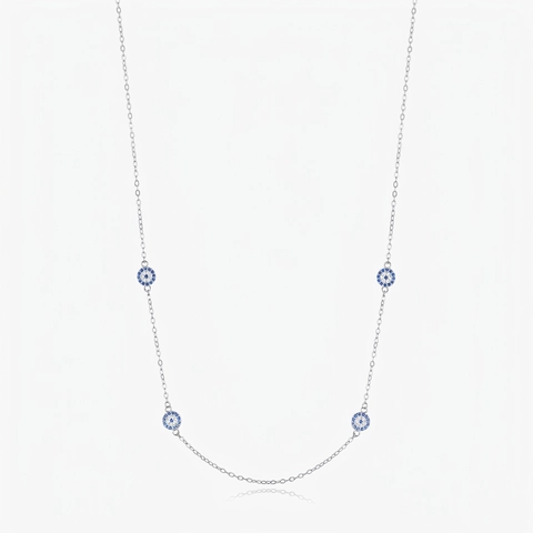 925 Sterling Silber Evil Eye Halskette Blau Weiß Zirkonia Zierliche Kette Anhänger Minimalistischer Luxusschmuck Damen