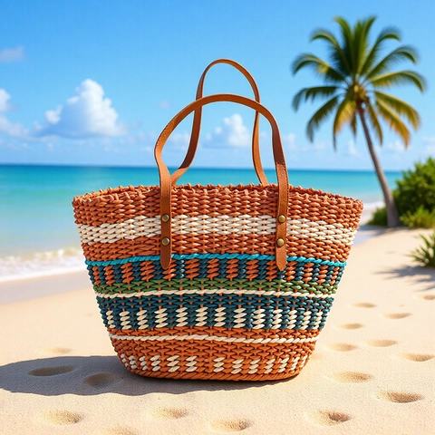 Borsa Tote Intrecciata A Righe Color Block Fatta A Mano Carta Di Paglia Grande Borsa A Spalla Donna Spiaggia Vacanze