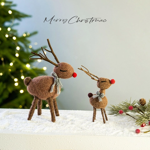 Ornements De Table De Noël En Feutre Fait Main Renne Bonhomme De Neige Père Noël Style Nordique Figurines De Bureau