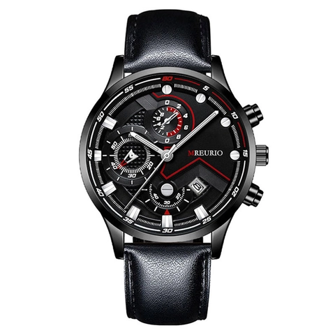 Mens Business Fashion Quarzuhr Lederarmband Legierungsgehäuse Multifunktions Chronograph Datumsanzeige