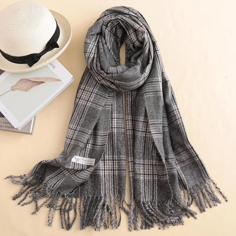 Écharpe À Carreaux Douce Et Chaude Pour Femme Avec Franges Style Britannique Rétro Châle Pashmina Pour Automne Hiver