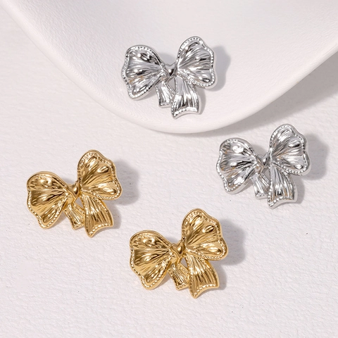 Boucles D'oreilles Puces Nœud En Acier Inoxydable Plaquées Or 18K Style Minimaliste Français Bijoux Haut De Gamme