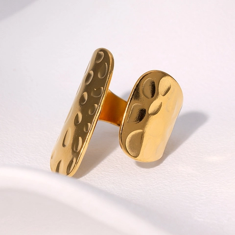 Anello Aperto Minimalista Texture Martellata Acciaio Inossidabile Placcato Oro Regolabile Gioielli Vintage Per Donna