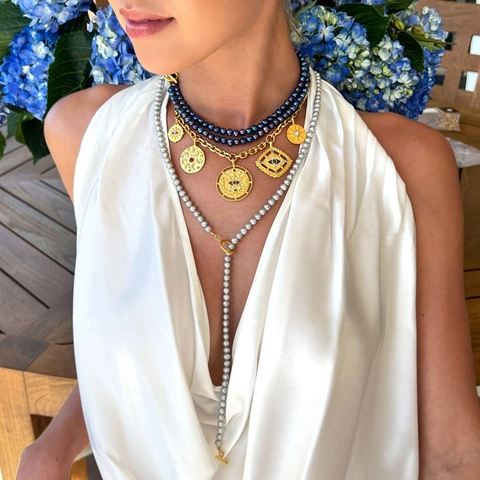 Evil Eye Pendant Necklace Stainless Steel 18K Gold Plated Rhinestone Bohemian Retro Star Moon Jewelry Women Men