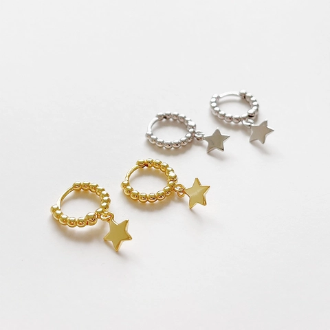 Orecchini A Cerchio Huggie Con Ciondolo A Stella Minimalisti Argento Sterling 925 Consistenza Perlata Gioielli Da Donna
