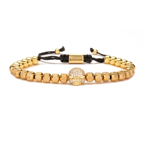 Bracciale Perline Lega Rame Leopardo Teschio Lupo Corona Croce Corda Intrecciata Regolabile Zirconia Punk Uomo