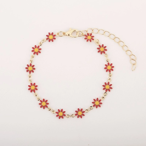 Daisy Flower Bracelet For Women Copper Gold Plated Enamel Colorful Heart Pendant Adjustable Extension Chain Fresh Jewelry