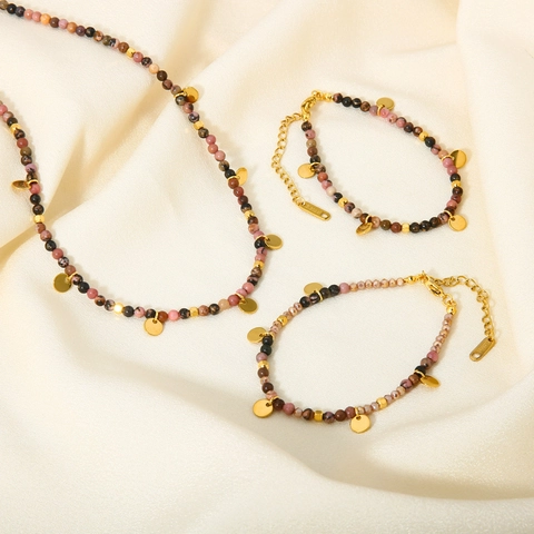 Collana Di Perle In Pietra Naturale Da Donna Acciaio Inossidabile Placcato Oro Ciondoli A Disco Rotondo Gioielli Ipoallergenici