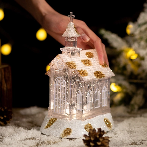 Caja De Música Iglesia De Navidad Luz LED Linterna De Nieve Giratoria Copo De Neige Adorno Brillante Escritorio Regalo Plástico