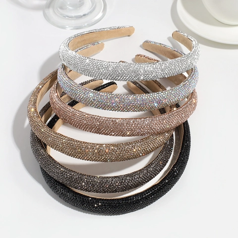 Elegant Sparkling Rhinestone Padded Headband Thick Wide Hair Hoop Fashion Accessories For Women Party Wedding Outing