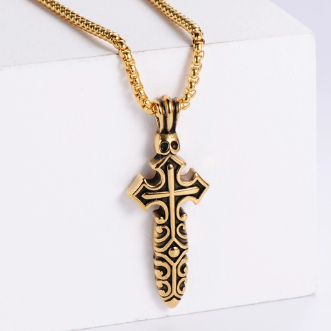 Collana Con Ciondolo A Croce E Spada Acciaio Inossidabile 316 Teschio Gotico Punk Gioielli Vintage Da Uomo