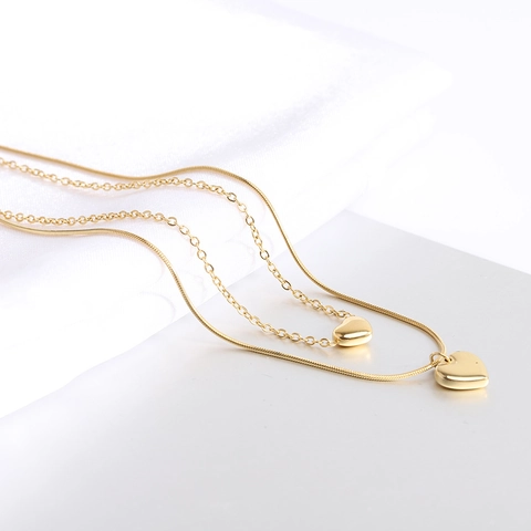 Collana con Pendente a Cuore a Doppio Strato in Acciaio Inossidabile 304 Catena a Serpente Catena a O Oro Argento Gioielli Donna