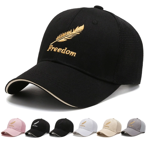 Freedom Feather Embroidery Baseball Cap Mesh Breathable Trucker Hat Cotton Adjustable Sunshade Unisex Outdoor Casual