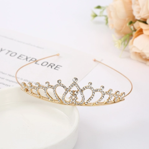 Braut Tiara Krone Herzform Gold Legierung Strass Stirnband Für Hochzeit Geburtstag Party Prinzessin Stil