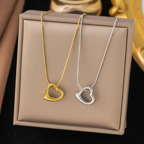 Hol Hart Hanger Ketting Titanium Staal 18K Verguld Slangenketting Minimalistisch Elegante Sieraden Voor Vrouwen