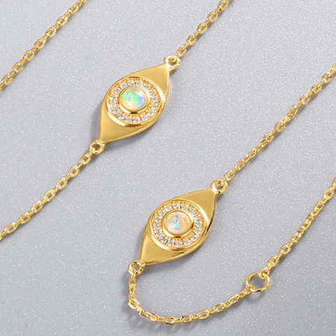 Evil Eye Pendants Necklace Synthetic Opal Cubic Zirconia 925 Sterling Silver Gold Plated Fashion Jewelry For Women