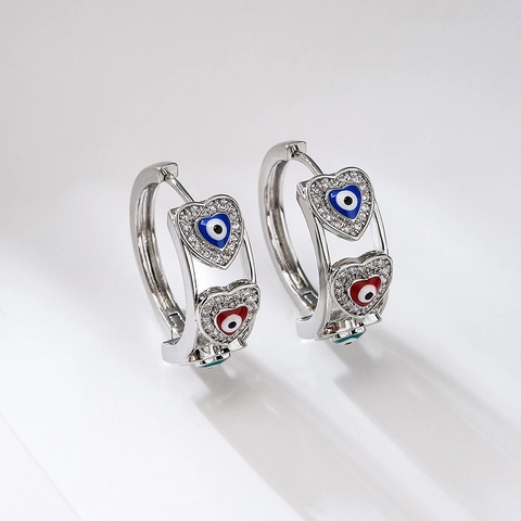 Pendientes De Aro Corazón Mal De Ojo Cobre Con Circón Y Esmalte Joyería De Moda Para Mujeres