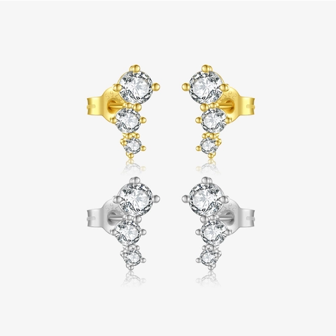 Orecchini a Bottone Geometrici in Argento Sterling 925 Con Zirconia per Donna Minimalisti Curvi Tre Pietre Gioielli Moda Banchetto