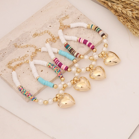 Bracciale Con Ciondolo A Cuore Bohémien Künstliche Perle Heishi In Argilla Polimerica Perla Artificial Sintetica Gioielli Fatti A Mano Donna