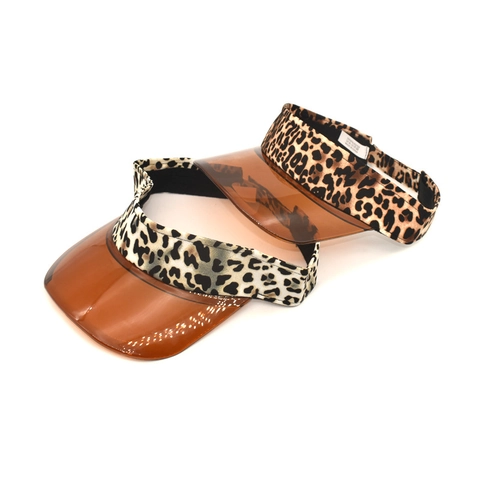 Visiera Parasole Leopardata Donna PVC Trasparente Tesa Larga Protezione UV Spiaggia Estate Berretto Vuoto