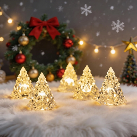 Mini Albero Di Natale LED Luce Notturna Texture Cristallo Plastica Iceberg Scrivania Luce Calda Ornamento Da Tavolo Casa