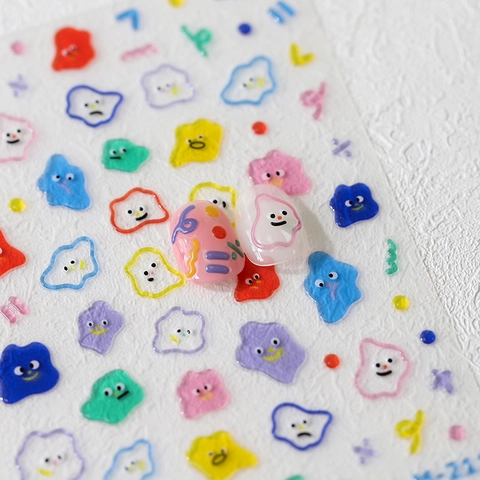 3D Relief Cartoon Emoji Nail Art Stickers Colorful Jelly PET Matte Manicure Decals For DIY Nail Decoration
