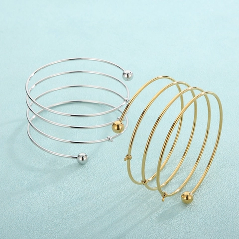 Multi Layer Spiral Bangle Bracelet Stainless Steel 18K Gold Plated Polished Beads DIY Jewelry Accessory For Women