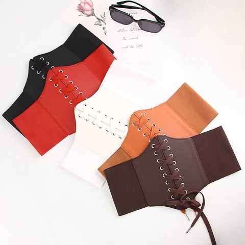 Cinturón de Corsé Elástico Vintage para Mujer Cinturilla Ancha de Cuero Artificial con Cordones Cinturón Retro Elástico para Vestidos