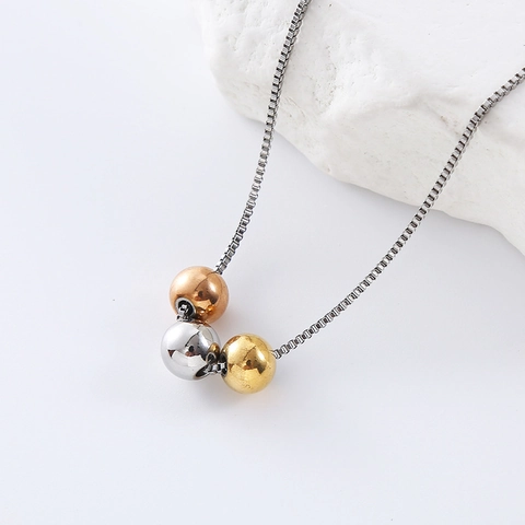 Collana Girocollo Catena Veneziana Acciaio Inossidabile 304 Lucidato Tre Perle Di Metallo Colorate Gioielli Minimalisti Donna