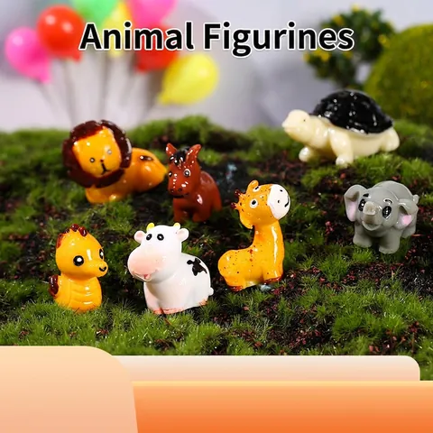 Figurines Animalières Miniatures En Résine Dessin Animé Lion Éléphant Vache Pour Jardin Féerique Micro Paysage Décoration De Bureau