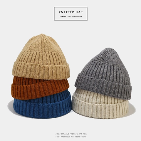 Gorro De Punto De Invierno Unisex Cálido Color Sólido Acanalado Skull Cap Para Hombres Mujeres Casual Aire Libre Moda Sombrerería