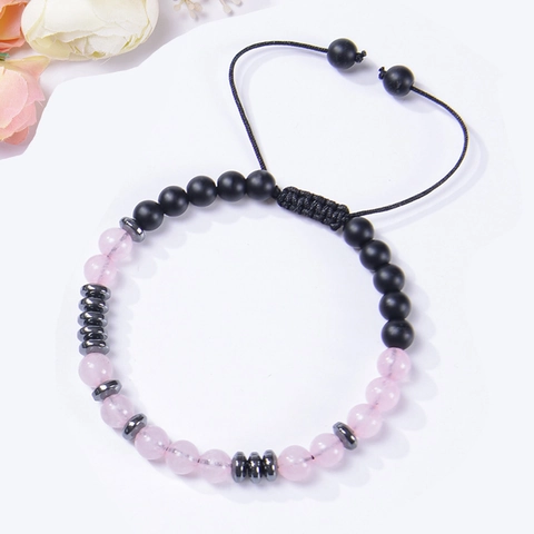 Rosa Kristall Morse Code Armband Handgefertigt Verstellbar Naturstein Perlen Schmuck Geschenk Für Tochter Mutter Oma Schwester