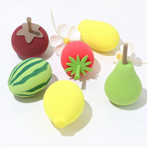 Éponge À Maquillage En Forme De Fruit Hydrophile Sans Latex Mélangeur De Beauté Houppe Cosmétique Utilisation Sèche Et Mouillée Fraise Mangue Citron Poire