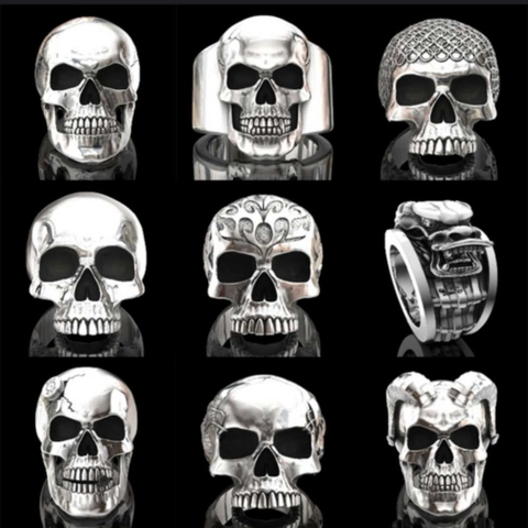 Skull Rings For Men Alloy Gothic Punk Biker Style Skeleton Ghost Head Fashion Jewelry Accessories Silver Tone