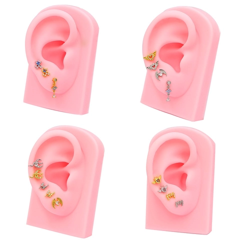 Stainless Steel Rhinestone Cartilage Stud Earrings Heart Snake Dragon Wing Crown Punk Fashion Body Jewelry For Unisex