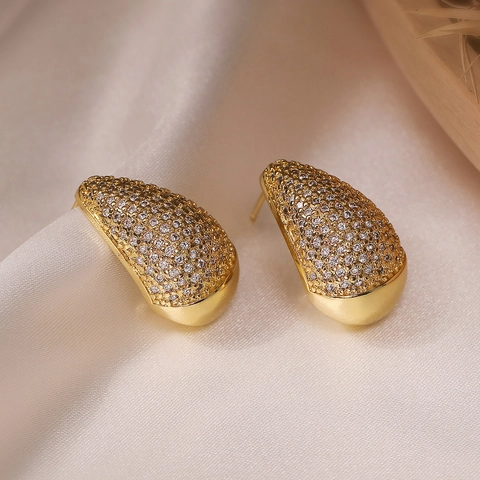 Orecchini A Lobo Goccia Acqua Rame Placcato Oro 18K Zircone Micro Pave Lusso Elegante Chic Gioielli Per Donne Moda