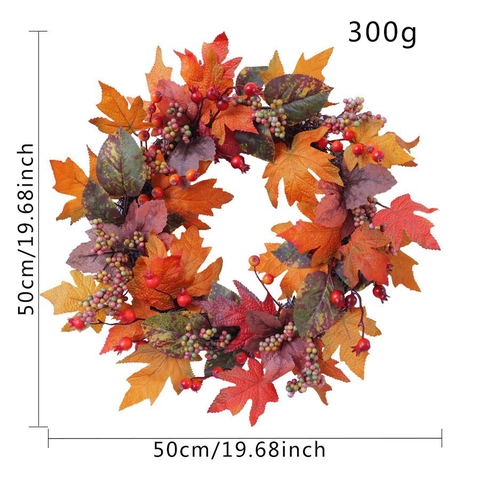 Autumn Maple Leaf Wreath Artificial Berry Harvest Decoration For Front Door Thanksgiving Faux Foliage Home Ornament