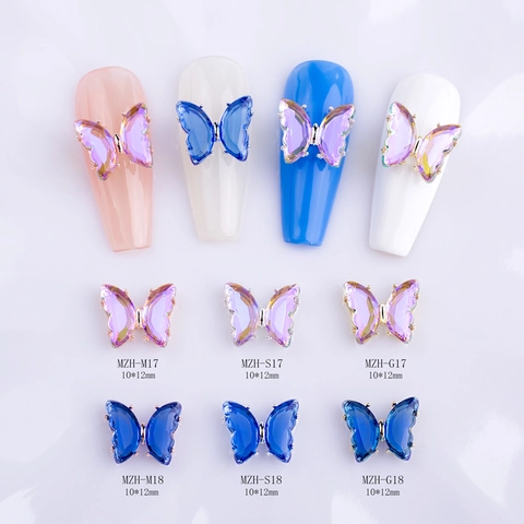 3D Butterfly Nail Art Charms Crystal Metal Frame Aurora Holographic Manicure DIY Decoration Elegant Shiny Jewelry