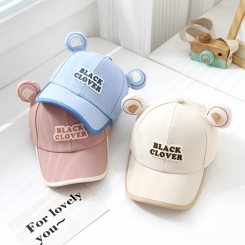 Linda Gorra de Béisbol para Niños con Orejas de Oso 3D Mezcla de Algodón Bordado de Letras Protección Solar Ajustable Sombrero Sol