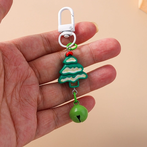 Christmas Keychain Resin Zinc Alloy Santa Claus Tree Stocking Rainbow Bag Pendant With Colorful Bell Holiday Gift