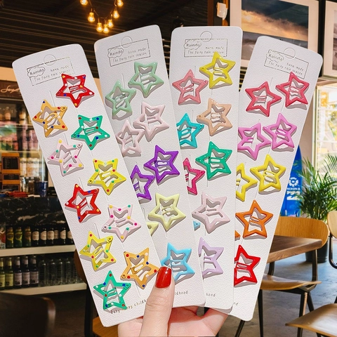 Pinzas Pelo Estrella Metal Colorido BB Snap Clips Puntos Esmalte Macaron Dulce Niñas Niños Horquillas
