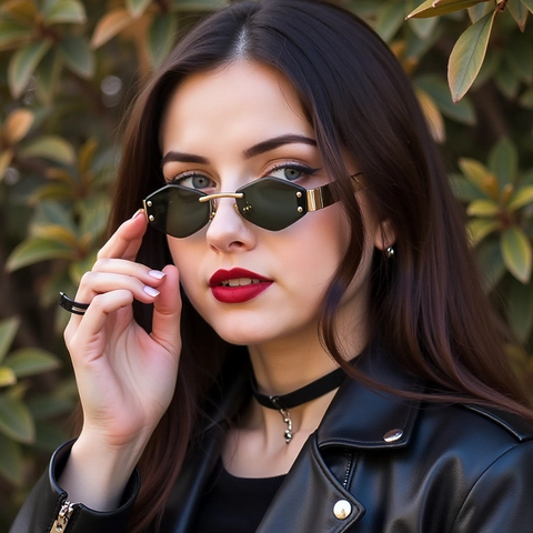 Rimless Hexagonal Sunglasses Metal Temples UV400 Protection Diamond Cut Edge Geometric Fashion Eyewear For Women Men
